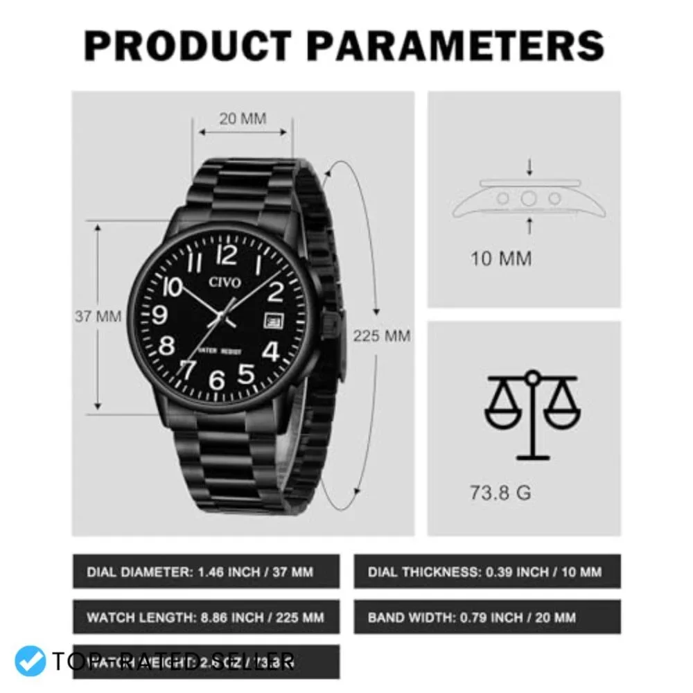 Classic Stainless Steel Analog Watch Minimalist Design Luminous Hands